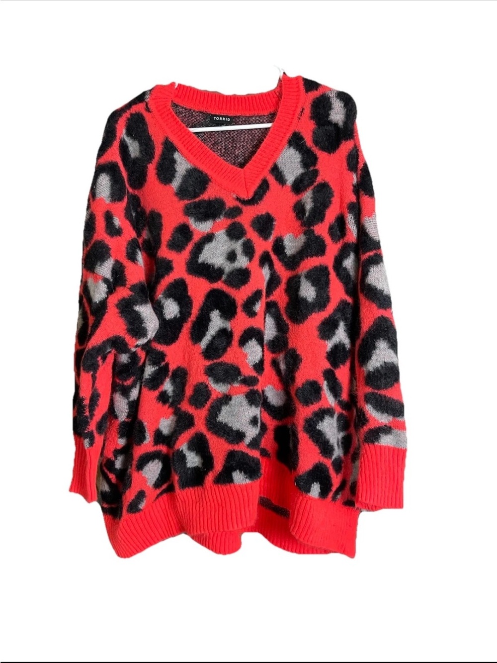 torrid hot pink Leopard-Print V-Neck Sweater